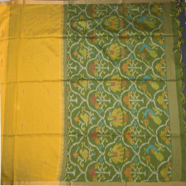 Silk Cotton Mango Yellow Saree With Malli Moggu Design
