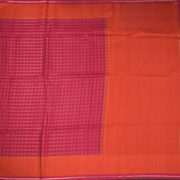Raw Silk Reddish Pink Zari Checked Saree