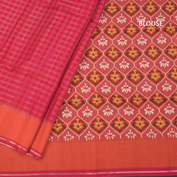 Raw Silk Reddish Pink Zari Checked Saree