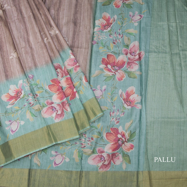 Raw Silk Multi Colour Floral Printed Saree