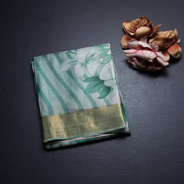 Raw Silk Green Floral Printed Saree