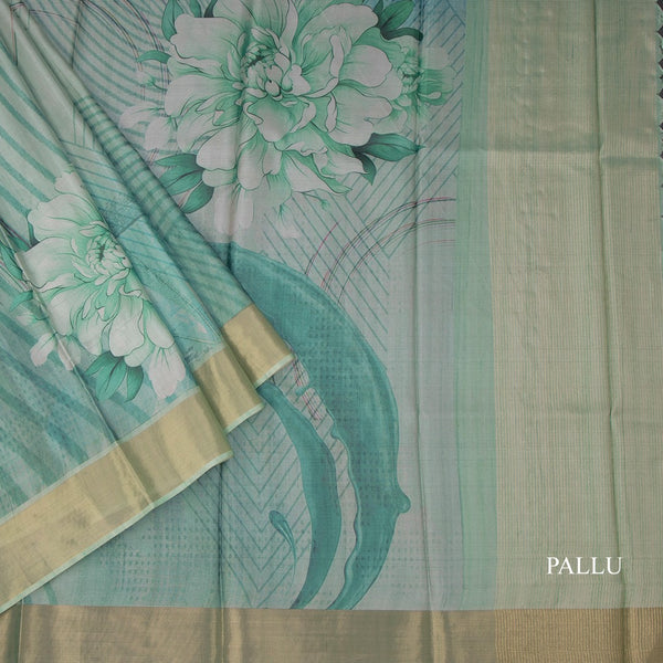 Raw Silk Green Floral Printed Saree