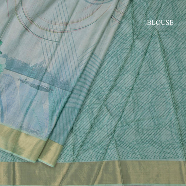Raw Silk Green Floral Printed Saree
