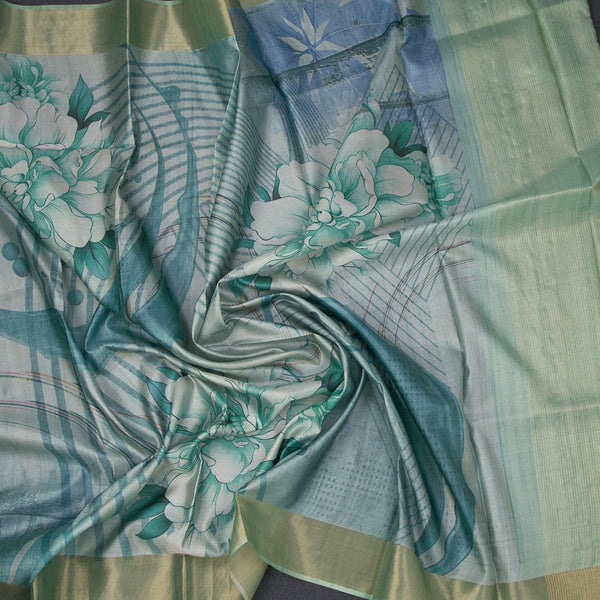 Raw Silk Green Floral Printed Saree