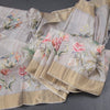 Raw Silk Grey Floral Printed Saree 03