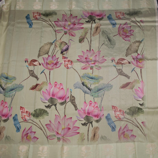 Raw Silk Pista Green Floral Printed Saree