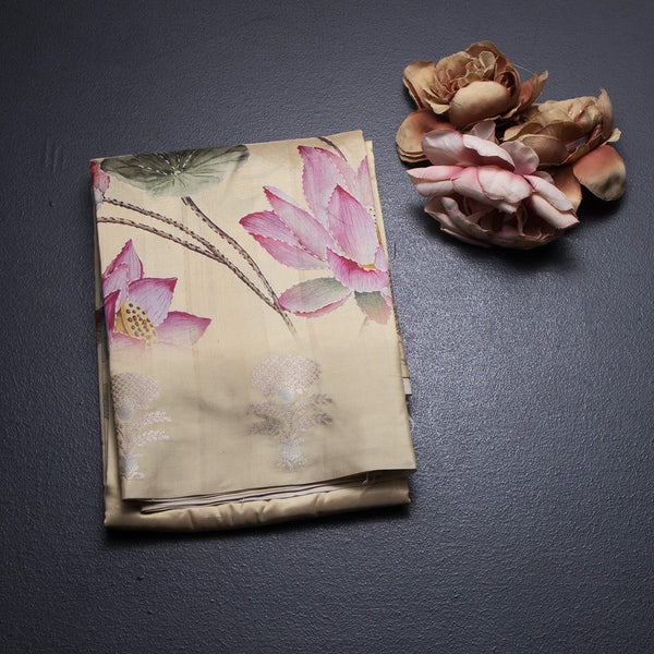 Raw Silk Yellow Floral Printed Saree