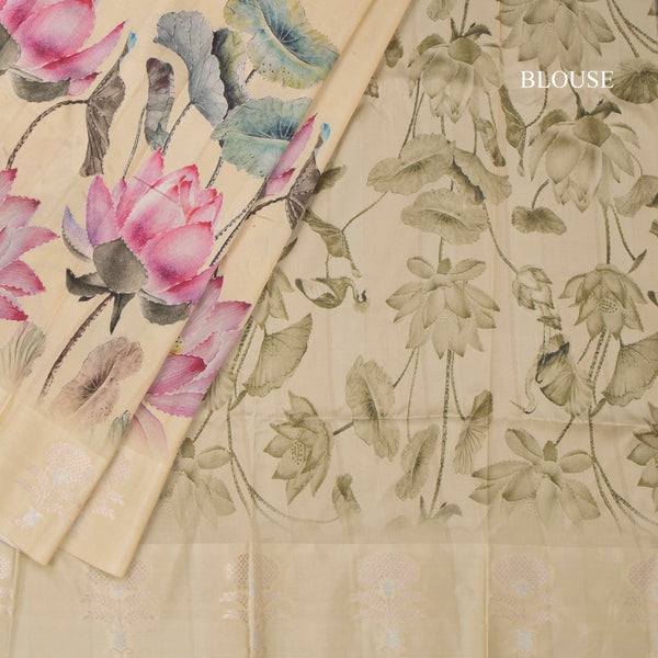 Raw Silk Yellow Floral Printed Saree