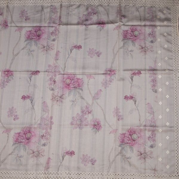 Raw Silk Cream Floral Printed Saree 05