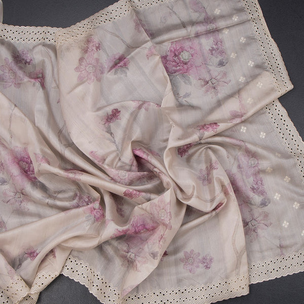Raw Silk Cream Floral Printed Saree 05