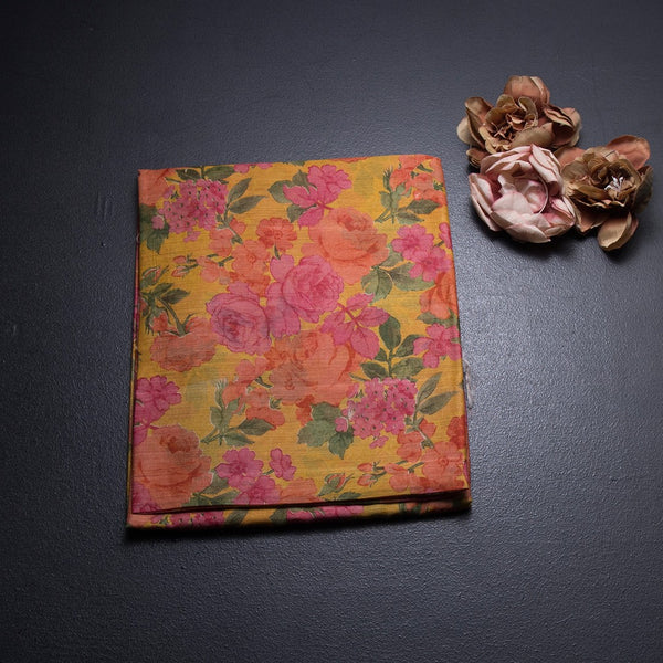 Pure Tussar Yellow Floral Printed Saree 02