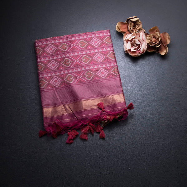 Raw Silk Dark Peach Printed Saree