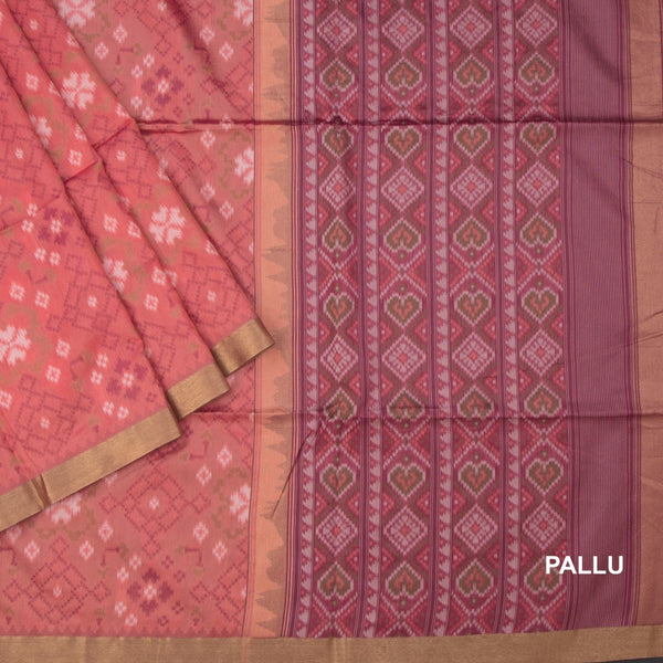 Raw Silk Dark Peach Printed Saree