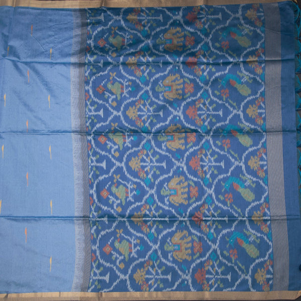 Silk Cotton Ice Blue Thread Work Saree