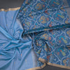 Silk Cotton Ice Blue Thread Work Saree