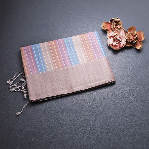 Raw Silk Multi colour Stripes Saree 02