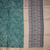 Raw Silk Teal Blue Zari Checked With Printed Saree