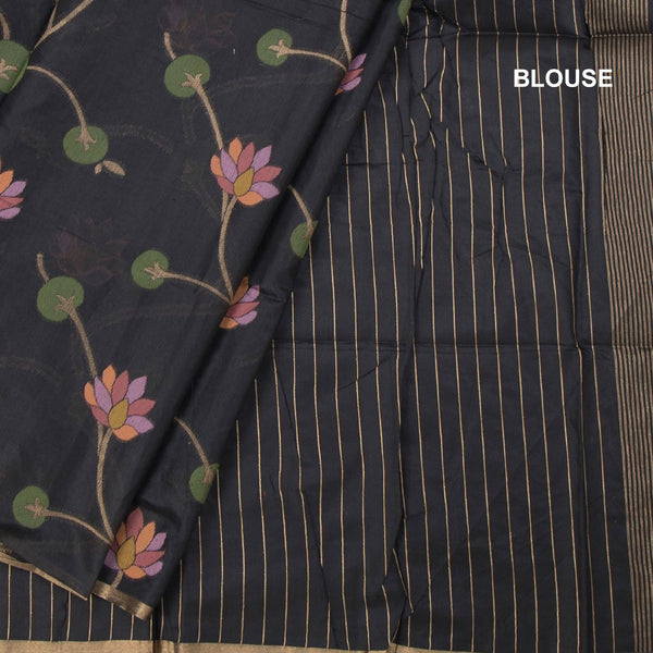 Silk Cotton Black Floral Thread Work Saree 02