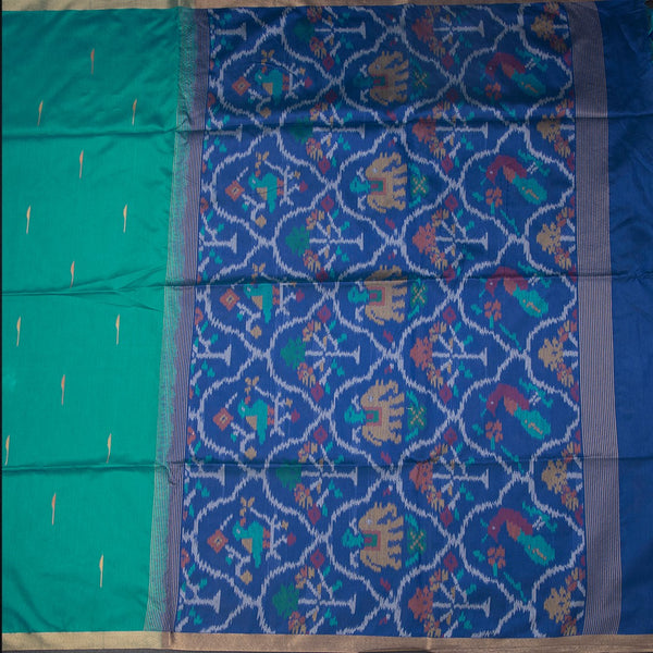 Silk Cotton Jade Green Thread Work Saree