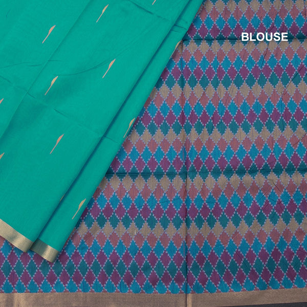 Silk Cotton Jade Green Thread Work Saree