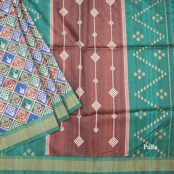 Raw Silk Multi Colour Printed Saree 02