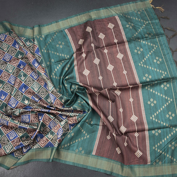Raw Silk Multi Colour Printed Saree 02