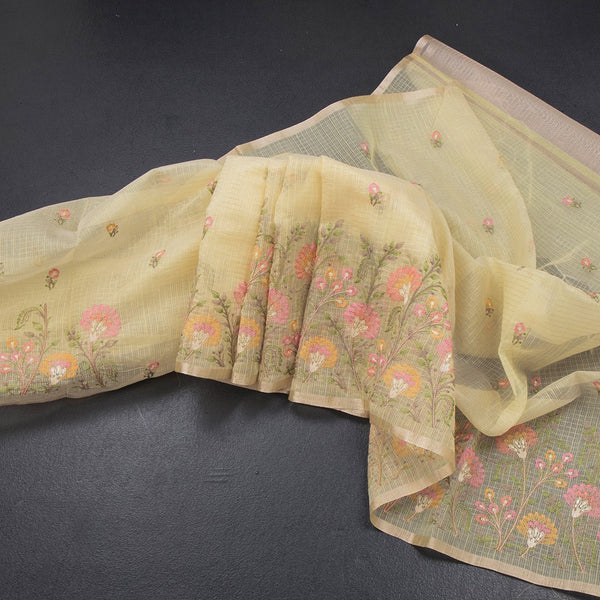 Kota Light Yellow Thread Work Saree