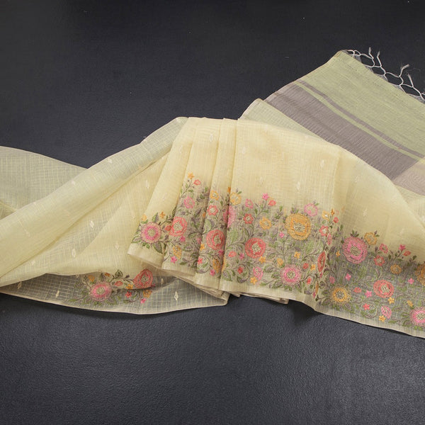Kota Light Yellow Thread Work Saree 02