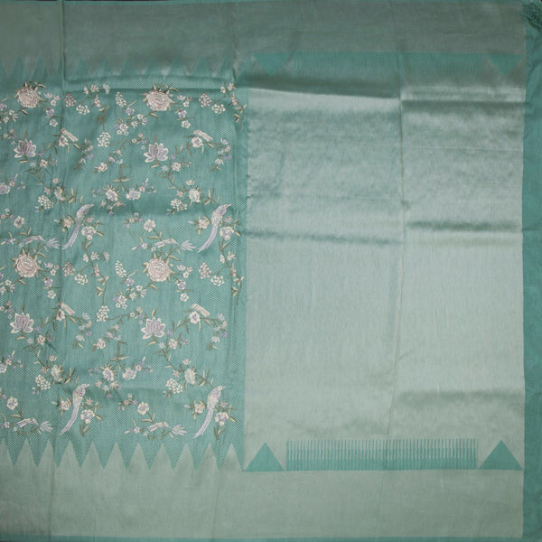 Banaras Mint Green Zari With Thread Work Saree