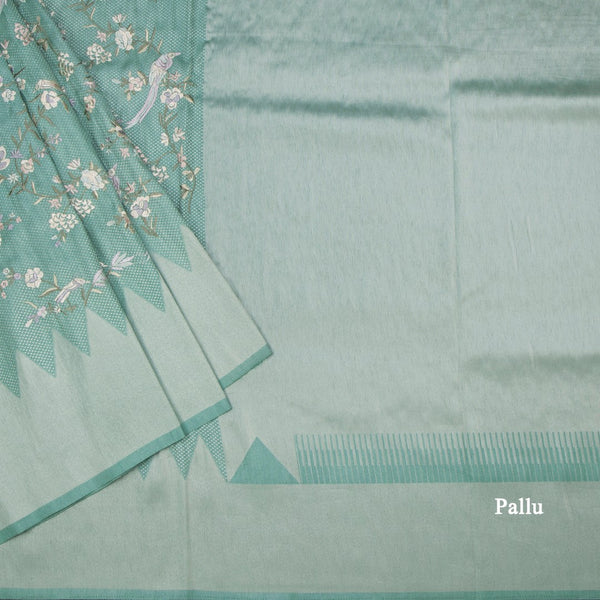 Banaras Mint Green Zari With Thread Work Saree