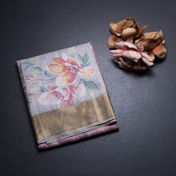 Raw Silk Light Maroon Floral Printed Saree