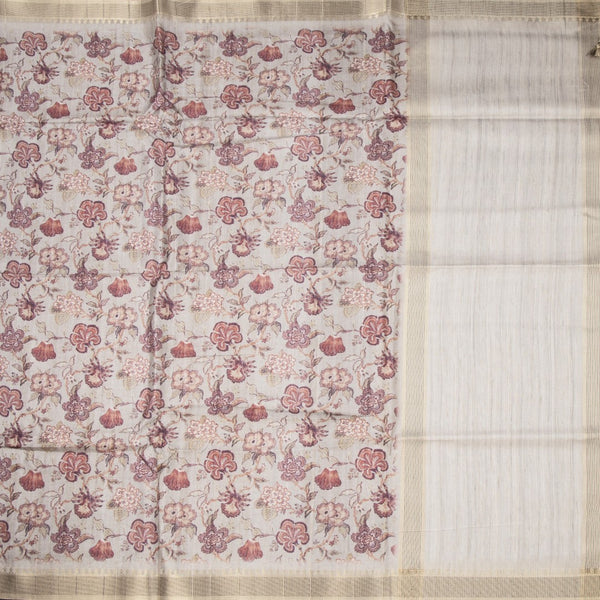 Raw Silk Grey Floral Printed Saree 04