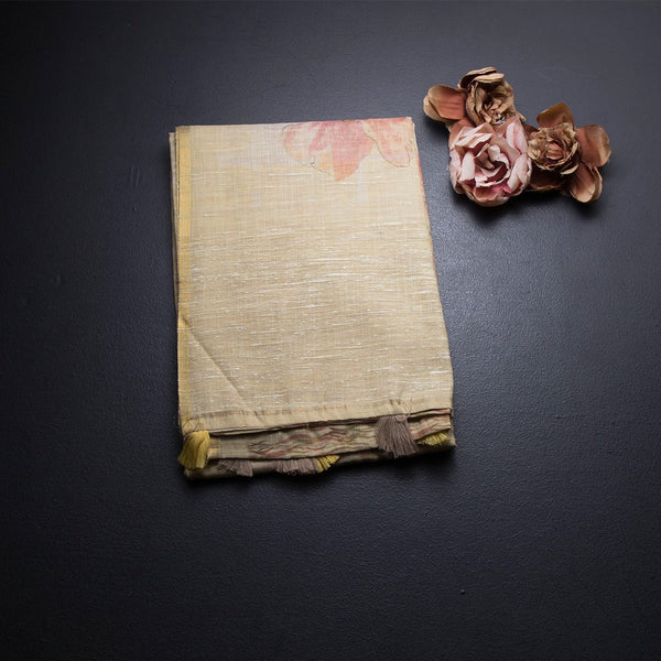 Linen Yellow Floral Printed Saree