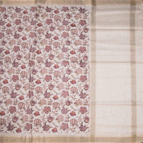 Raw Silk Cream Floral Printed Saree 06