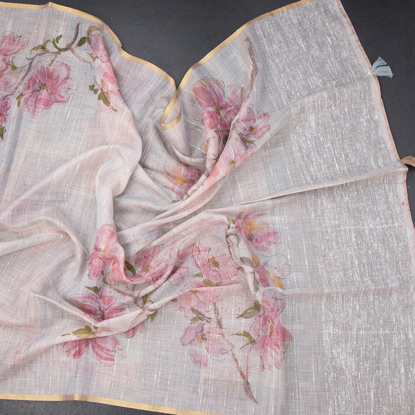 Linen Grey Floral Printed Saree