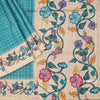 Raw Silk Peacock Blue Zari Checked Saree 02