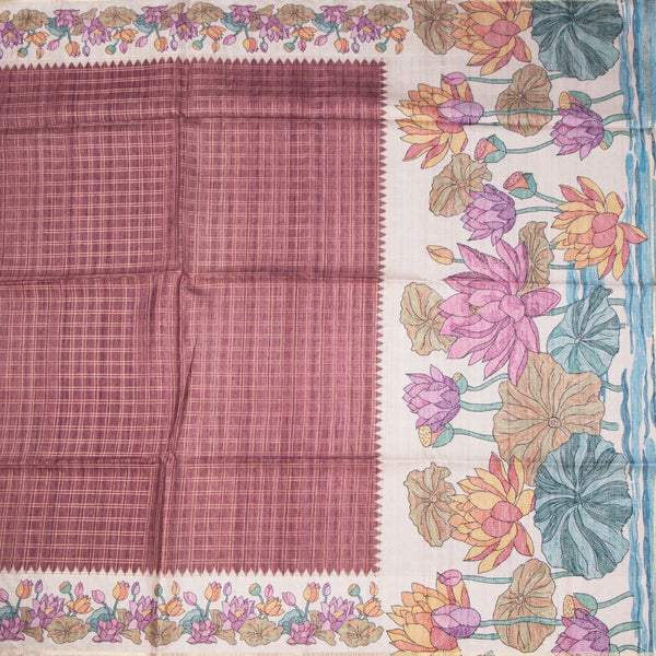 Raw Silk Dark Maroon Zari Checked Saree