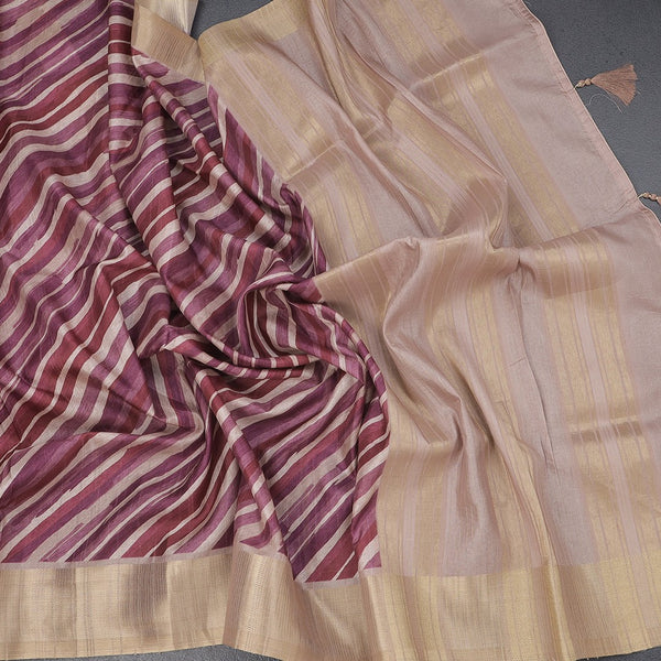 Raw Silk Multi Colour Stripes Printed Saree 02