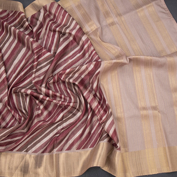 Raw Silk Multi Colour Stripes Printed Saree 03