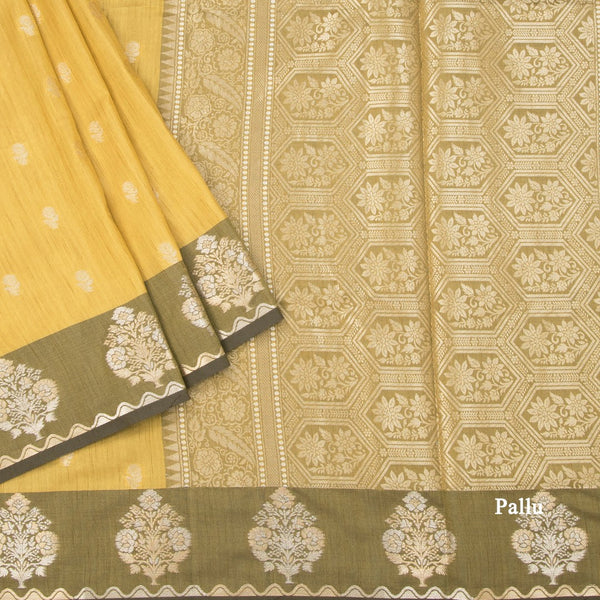 Raw Silk Mustard Yellow Zari Worked Saree
