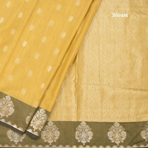 Raw Silk Mustard Yellow Zari Worked Saree