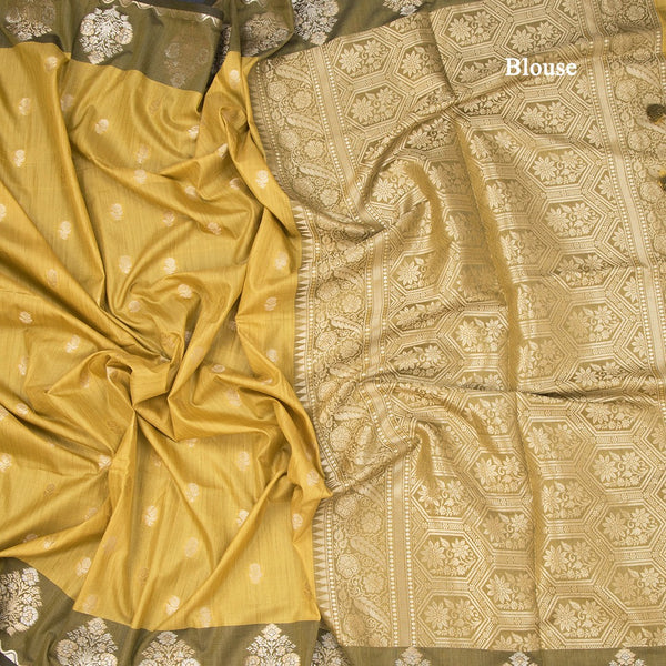 Raw Silk Mustard Yellow Zari Worked Saree