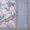 Raw Silk Light Blue Leaf Printed Saree