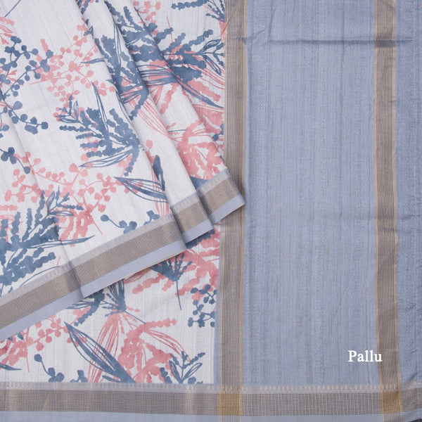 Raw Silk Light Blue Leaf Printed Saree