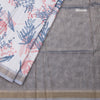 Raw Silk Light Blue Leaf Printed Saree