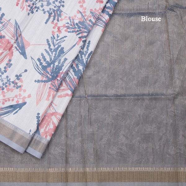 Raw Silk Light Blue Leaf Printed Saree