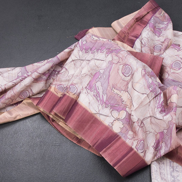 Raw Silk Cream Printed Saree 02