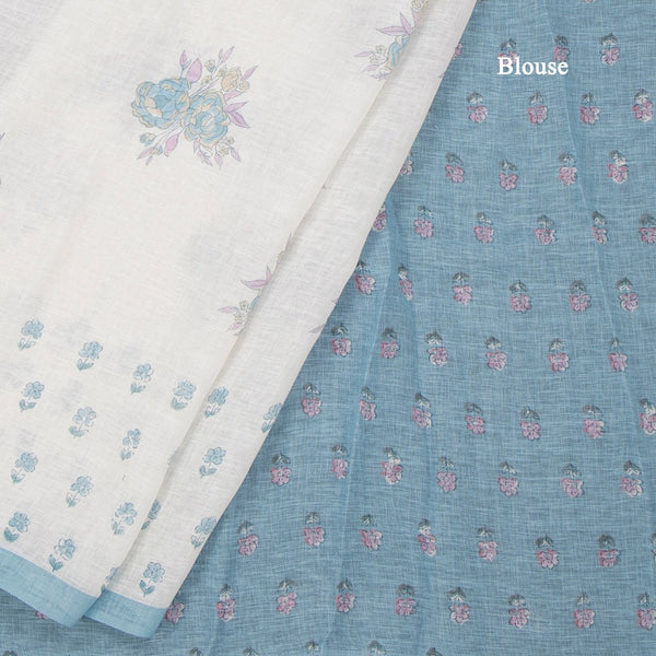 Semi Linen Cream Floral Printed Saree 07