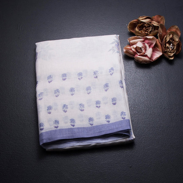 Semi Linen Cream Floral Printed Saree 06