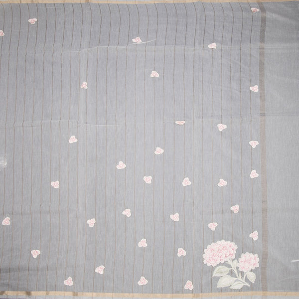 Raw Silk Cream Floral Thread Work Saree